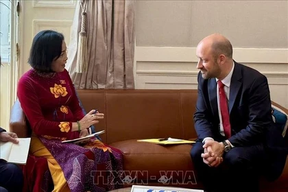 La vice-présidente de l’Assemblée nationale du Vietnam, Nguyen Thi Thanh, et le vice-président du Sénat, Loïc Hervé. Photo; VNA