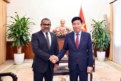 Le vice-ministre des Affaires étrangères (AE), Nguyên Manh Cuong (droite) et son homologue des Maldives, Abdulla Khaleel.