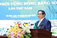 Le Premier ministre Pham Minh Chinh s'exprime lors de la 5e réunion du Conseil de coordination de la région du delta du fleuve Rouge. Photo: VNA 