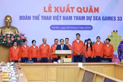 Le Premier ministre Pham Minh Chinh s'exprime lors de la cérémonie de départ de la délégation sportive vietnamienne. Photo: VNA