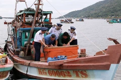 Un armateur signe un engagement à ne pas violer les réglementations relatives à la pêche INN. Photo : VNA.