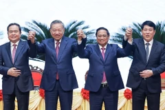 De gauche à droite: Le president de l'Assemblée nationale Trân Thanh Mân, le secrétaire général du Parti Tô Lâm, le Premier ministre Pham Minh Chinh et le président de la République Luong Cuong. Photo: VNA