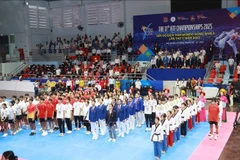 Cérémonie d'ouverture de deux événements majeurs : le 17e Championnat de taekwondo junior d’Asie du Sud-Est et le 21e Championnat international des clubs de taekwondo. Photo: VNA