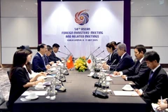 Le vice-Premier ministre et ministre des Affaires étrangères Bui Thanh Son (gauche) rencontre à Kuala Lumpur le ministre japonais des Affaires étrangères, Iwaya Takeshi. 