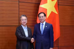 Le vice-Premier ministre et ministre des Affaires étrangères Bui Thanh Son et la secrétaire générale adjointe des Nations Unies et secrétaire générale adjointe de l’ONU, également secrétaire exécutive de l'ESCAP, Armida Salsiah Alisjahbana. Photo: VNA