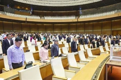 Les députés observent une minute de silence en mémoire des personnes décédées des suites des catastrophes naturelles. Photo: VNA