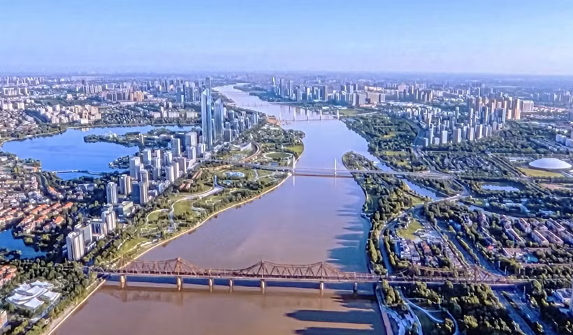 Vue en perspective d'une section du projet de boulevard paysager du fleuve Rouge traversant le centre-ville. Photo : Journald'actualités et de groupes ethniques