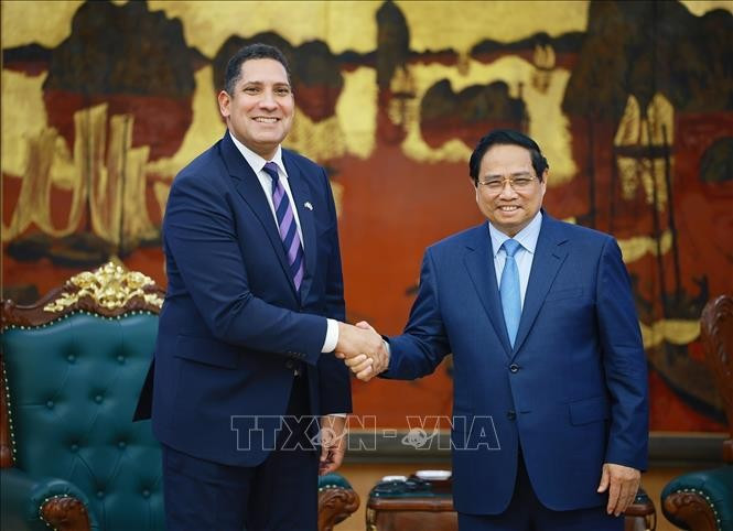 Le Premier ministre Pham Minh Chinh (droite) et l’ambassadeur de Suède au Vietnam, Johan Ndisi. Photo : VNQ