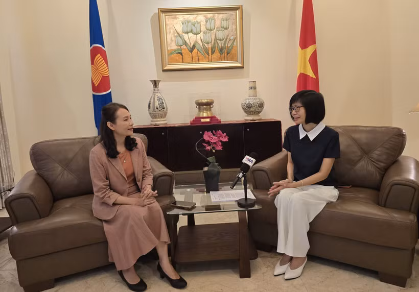 L'ambassadrice Ton Thi Ngoc Huong, représentante permanente du Vietnam auprès de l'ASEAN dans un entretien accordé à l'Agence vietnamienne d'information (VNA). Photo : VNA
