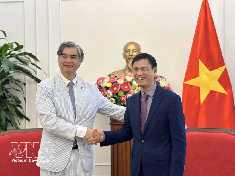 Le vice-ministre des Affaires étrangères Dang Hoang Giang (droite) et Sujiro Seam, ambassadeur de l'UE auprès de l'ASEAN. Photo : VNA