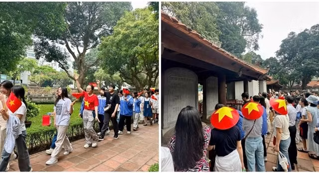 Visiteurs au Văn Miếu-Quốc Tử Giám (le temple de la littérature) dans le centre de Hà Nội. Photo hanoi.gov.vn