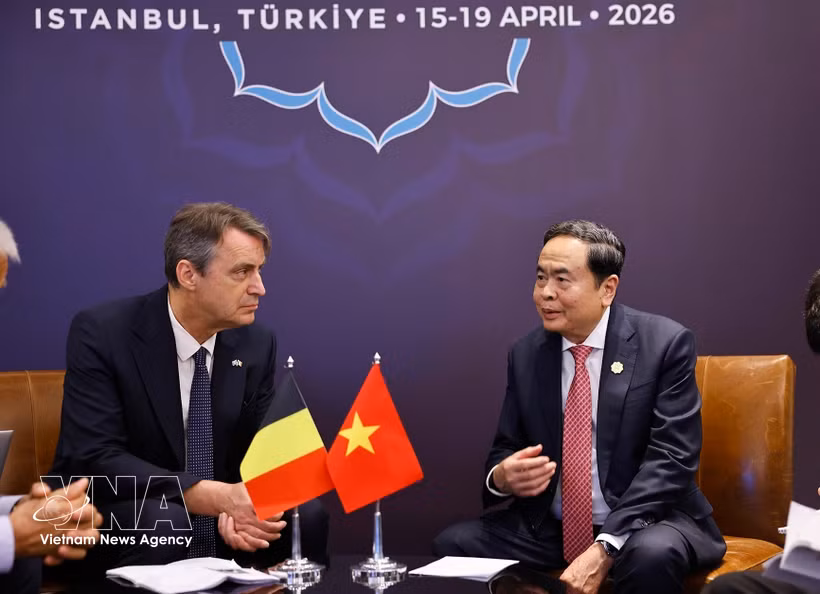 Le président de l'Assemblée nationale, Tran Thanh Man (droite) et le président du Sénat belge, Vincent Blondel, à Istanbul, en Turquie. Photo : VNA