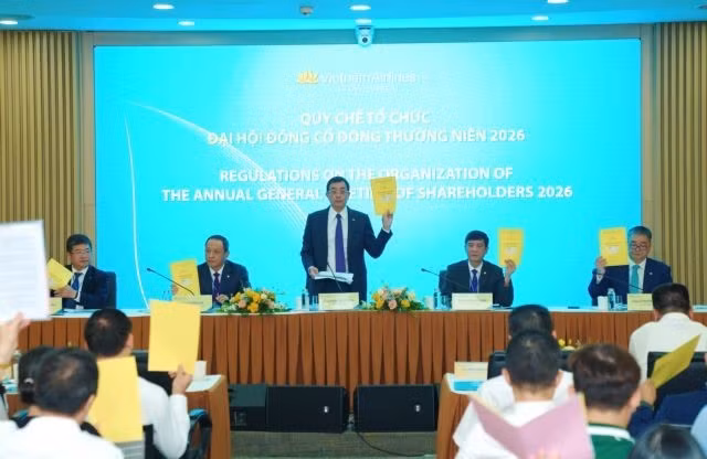 Les dirigeants de Vietnam Airlines lors de l'assemblée générale annuelle des actionnaires le 28 juin 2026. (Photo fournie par la compagnie aérienne)