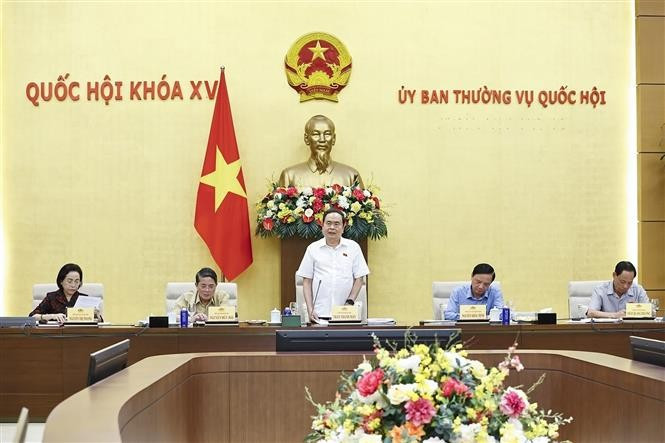 Le président de l’Assemblée nationale, Tran Thanh Man, s'exprime lors de la réunion. Photo: VNA