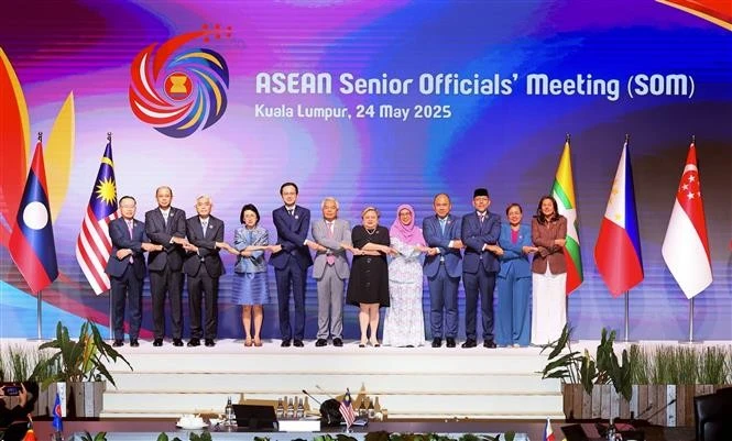 Le vice-ministre des Affaires étrangères Do Hung Viet (cinquième à partir de la gauche) avant la réunion des hauts officiels de l'ASEAN (SOM). Photo: VNA