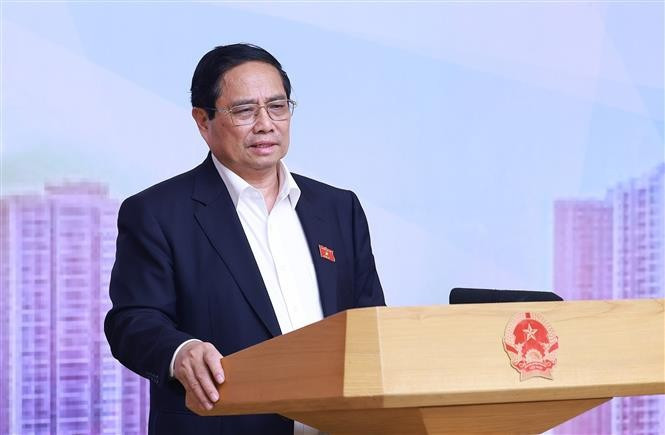 Le Premier ministre Pham Minh Chinh lors de la réunion. Photo: VNA