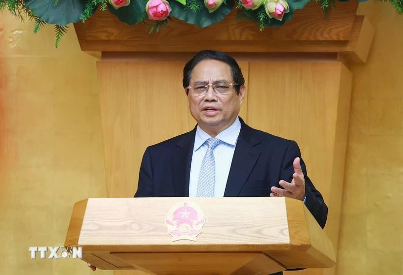Le Premier ministre Pham Minh Chinh lors de la réunion. Photo: VNA