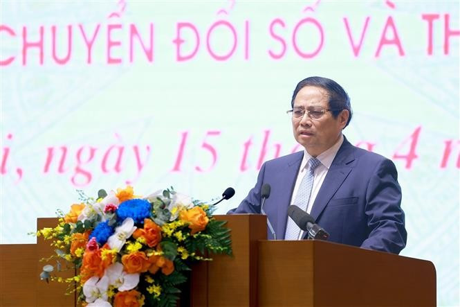 Le Premier ministre Pham Minh Chinh prend la parole lors de l'événement. Photo: VNA