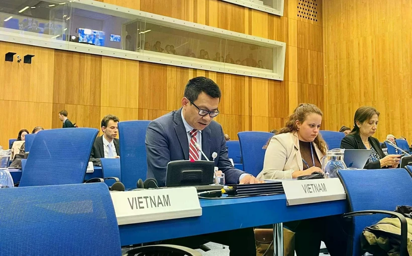 L’ambassadeur Vu Le Thai Hoang lors de la 64ᵉ session du Sous-comité juridique du Comité des utilisations pacifiques de l’espace extra-atmosphérique (CUPEEA). Photo: baoquocte.vn