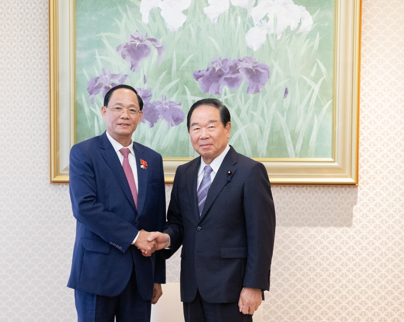 Trân Quang Phuong (à gauche), vice-président de l’Assemblée nationale vietnamienne, et le président de la Chambre des représentants du Japon, Nukaga Fukushiro. Photo: VNA