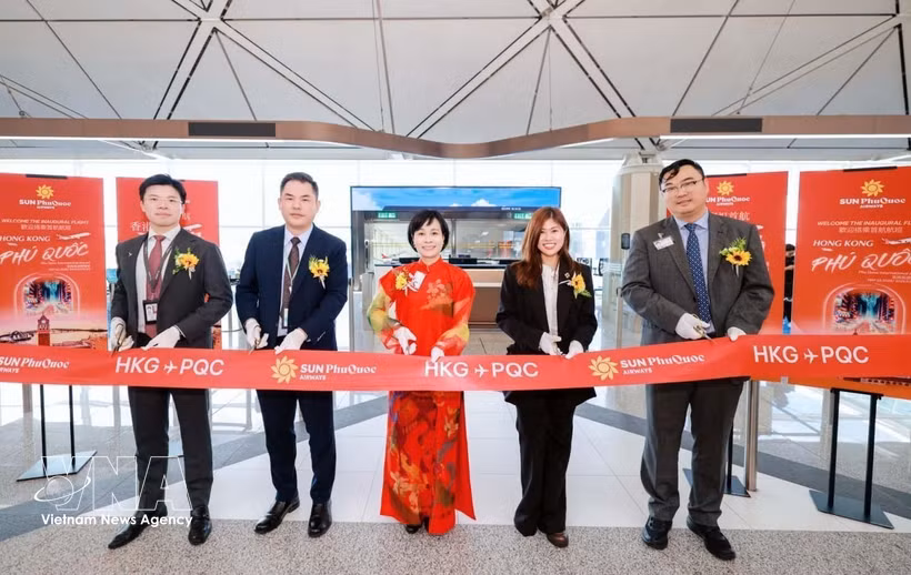 Cérémonie d'inauguration de la liaison directe entre Phu Quoc et Hong Kong (Chine). Photo: VNA