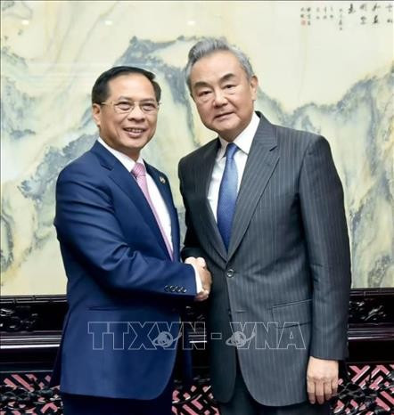 Le vice-Premier ministre et ministre vietnamien des Affaires étrangères, Bui Thanh Son (gauche), et le chef de la diplomatie chinoise, Wang Yi. Photo: VNA
