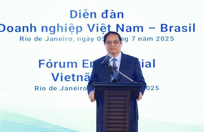 Le Premier ministre Pham Minh Chinh prend la parole lors de l'événement. Photo: VNA