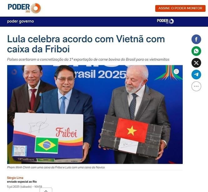 Poder360 a publié un article sur l’entretien entre le Premier ministre Pham Minh Chinh et le président Lula da Silva. Capture d’écran de l’article. 