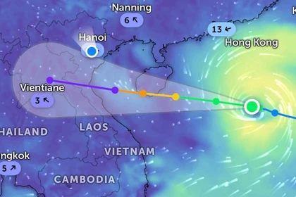 Le typhon Kajiki devrait toucher terre sur le Centre-Nord le 25 août. Photo : Zoom Earth