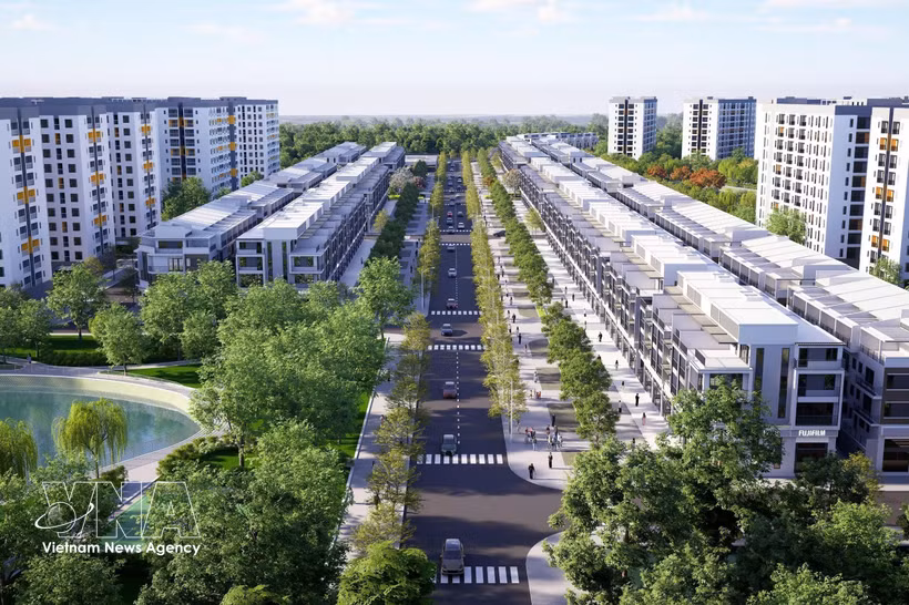 Vue en perspective du projet de logements sociaux et de logements pour les travailleurs du parc industriel de Yên My II. Photo : VNA
