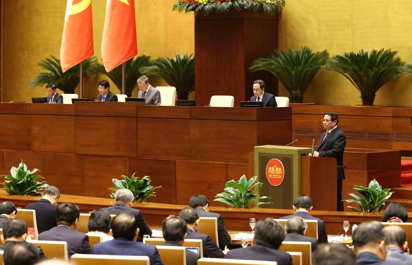 Le Premier ministre Pham Minh Chinh appelle à des actions concertées pour mettre en œuvre la résolution n°57-NQ/TW du Politburo sur la science et la technologie, à Hanoi, le 13 janvier. Photo : VNA