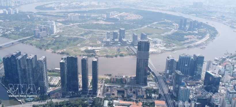 Vue aérienne de la péninsule de Thu Thiêm, considérée comme le noyau du Centre financier international du Vietnam. Photo : VNA