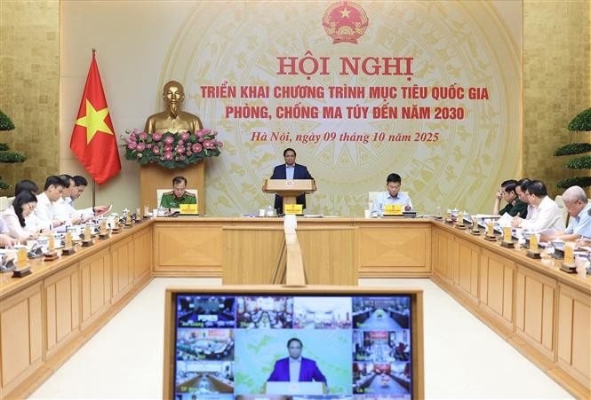 Le Premier ministre Pham Minh Chinh préside une conférence nationale sur le Programme cible national de prévention et de lutte contre les drogues à l’horizon 2030. Photo: VNA