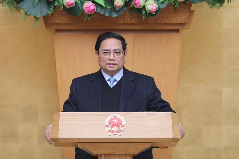 Le Premier ministre Pham Minh Chinh prononce un discours d'ouverture lors de la réunion du Cabinet, à Hanoi, le 5 janvier 2025. Photo : VGP