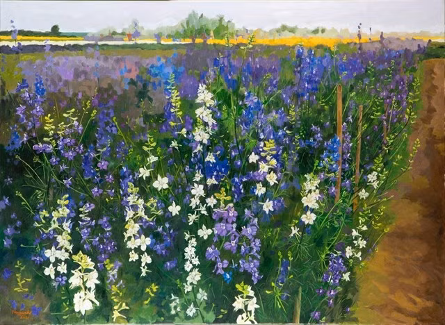 "Vuon xuân" (Jardin printanier), une œuvre de l’artiste vietnamien Lê Trân Hâu Anh, est présentée lors de l’exposition. Photo : VNUFA