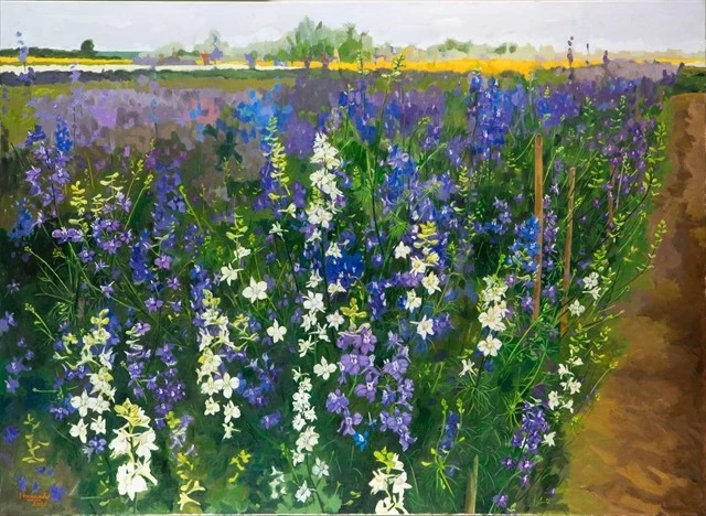 "Vuon xuân" (Jardin printanier), une œuvre de l’artiste vietnamien Lê Trân Hâu Anh, est présentée lors de l’exposition. Photo : VNUFA
