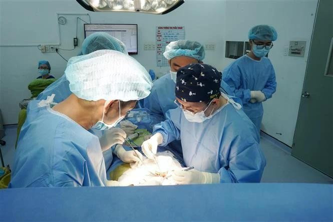 Des médecins de l’hôpital Thông Nhât effectuent une greffe de rein à partir d’un rein provenant du donneur en état de mort cérébrale. Photo : VNA