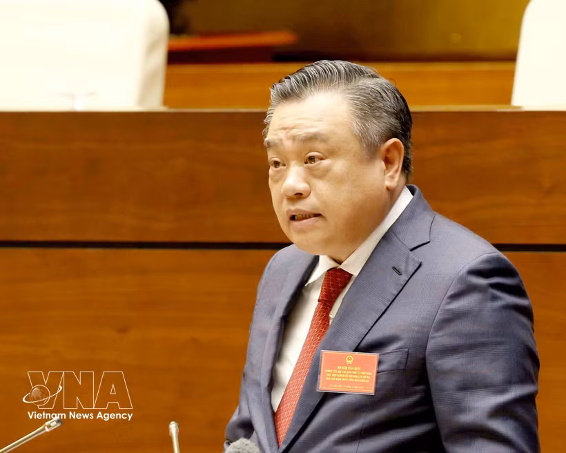 Le membre du Politburo, secrétaire du Comité central du Parti et président de la Commission de l’inspection du Comité central du Parti, Trân Sy Thanh, lors de la conférence, à Hanoi, le 13 avril. Photo : VNA