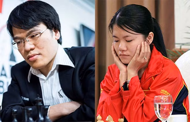 Le grand maître Lê Quang Liêm (à gauche) et la grande maître Pham Lê Thao Nguyên qualifiés pour la Coupe du monde 2025. Photo: khampha.vn
