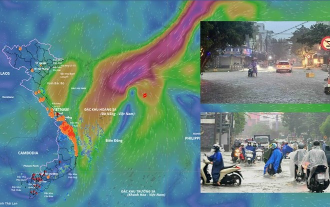 De fortes pluies se sont abattues sur une vaste zone allant de Hà Tinh à Quang Ngai du 22 au 23 octobre en raison de la circulation de la dépression tropicale. Photo: Système de surveillance des catastrophes au Vietnam