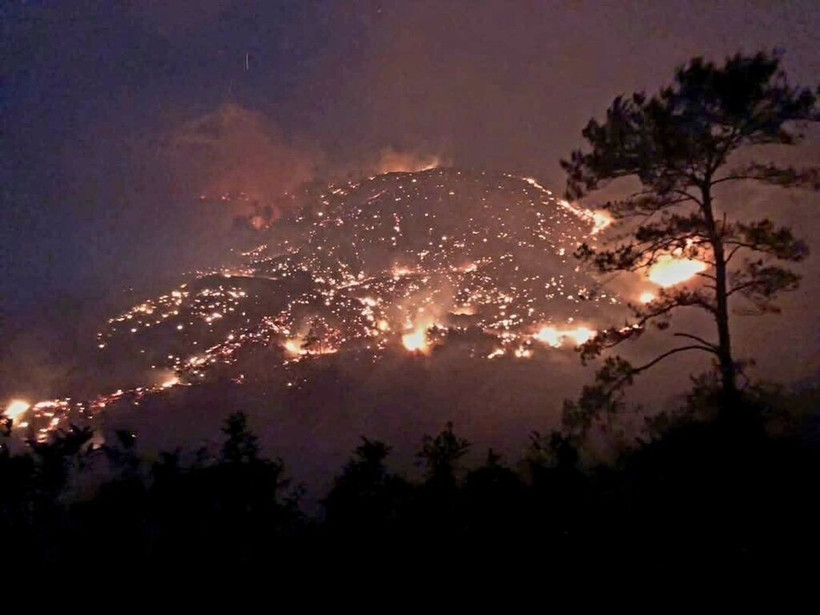 Incendies de forêt dans le quartier de Dai Yên, ville de Ha Long et dans le chef-lieu de Binh Liêu, district de Binh Lieu, province de Quang Ninh, dans la nuit du 12 avril au matin du 13 avril. Photo : VNA 