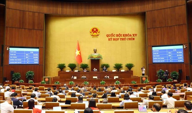 L’Assemblée nationale a voté en faveur de la résolution sur l’amendement et le complément de certaines dispositions de la Constitution de 2013. Photo : VNA