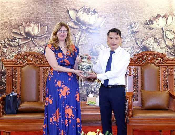 Le vice-président de la Commission de la sensibilisation, de l’éducation et de la mobilisation des masses du Comité central du Parti, Vu Thanh Mai (à droite) et la représentante de l’UNICEF au Vietnam, Silvia Danailov. Photo: VNA