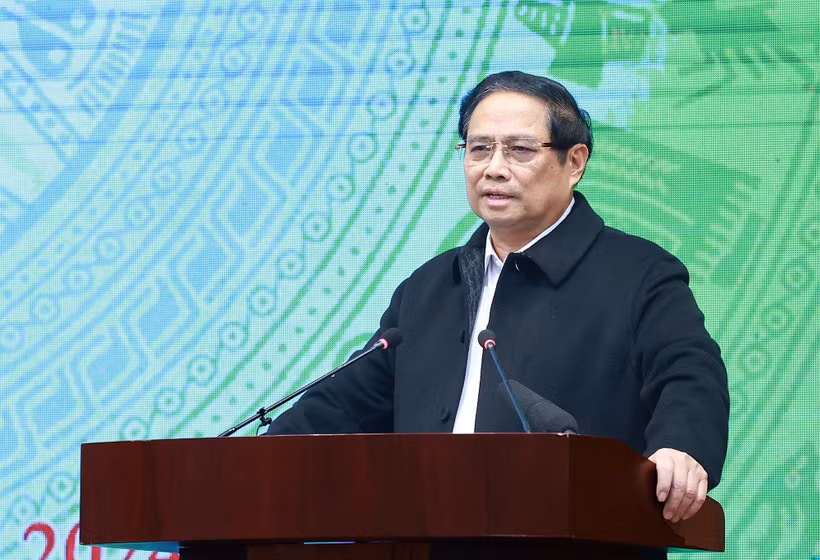 Le Premier ministre Pham Minh Chinh lors de la conférence récapitulative sur le travail financier et budgétaire en 20204 et le déploiement des tâches pour 2025, à Hanoi, le 31 décembre. Photo: VNA
