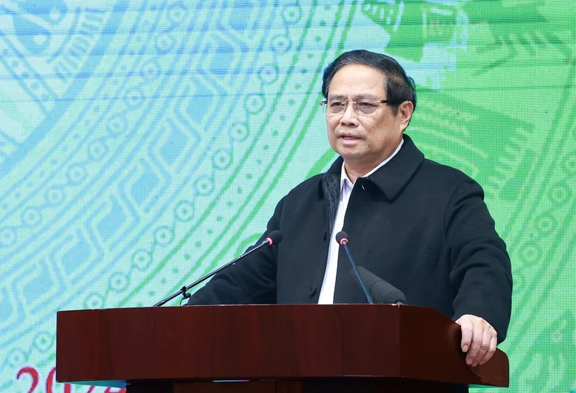 Le Premier ministre Pham Minh Chinh lors de la conférence récapitulative sur le travail financier et budgétaire en 20204 et le déploiement des tâches pour 2025, à Hanoi, le 31 décembre. Photo: VNA