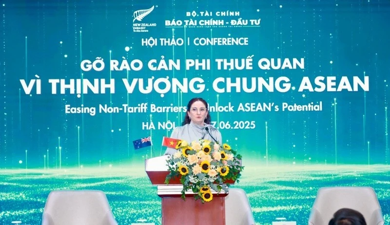 Caroline Beresford, ambassadrice de Nouvelle-Zélande au Vietnam, prenant la parole lors du séminaire. Photo : Dautu