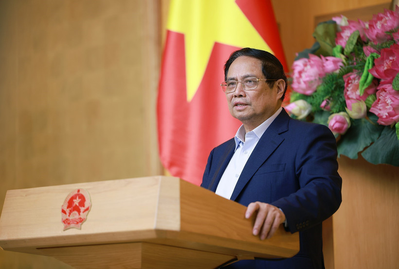 Le Premier ministre Pham Minh Chinh lors de la réunion, à Hanoi, le 9 juillet. Photo : VNA