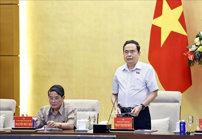 Le président de l’Assemblée nationale Trân Thanh Mân s’exprime lors de la conférence, à Hanoi, le 4 mai 2025. Photo: VNA