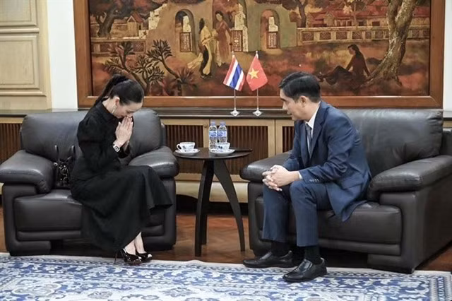 La présidente de la Fédération thaïlandaise de football (FAT), Mme Pang, a rencontré l'ambassadeur Pham Viêt Hung pour présenter ses excuses concernant l'affichage incorrect du drapeau vietnamien. Photos : FAT
