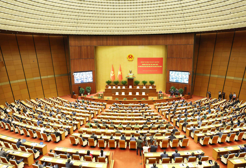 Vue de la Conférence nationale consacrée à l’étude et à la mise en œuvre de la Résolution du 14e Congrès national du Parti, à Hanoi, le 7 février. Photo: VNA